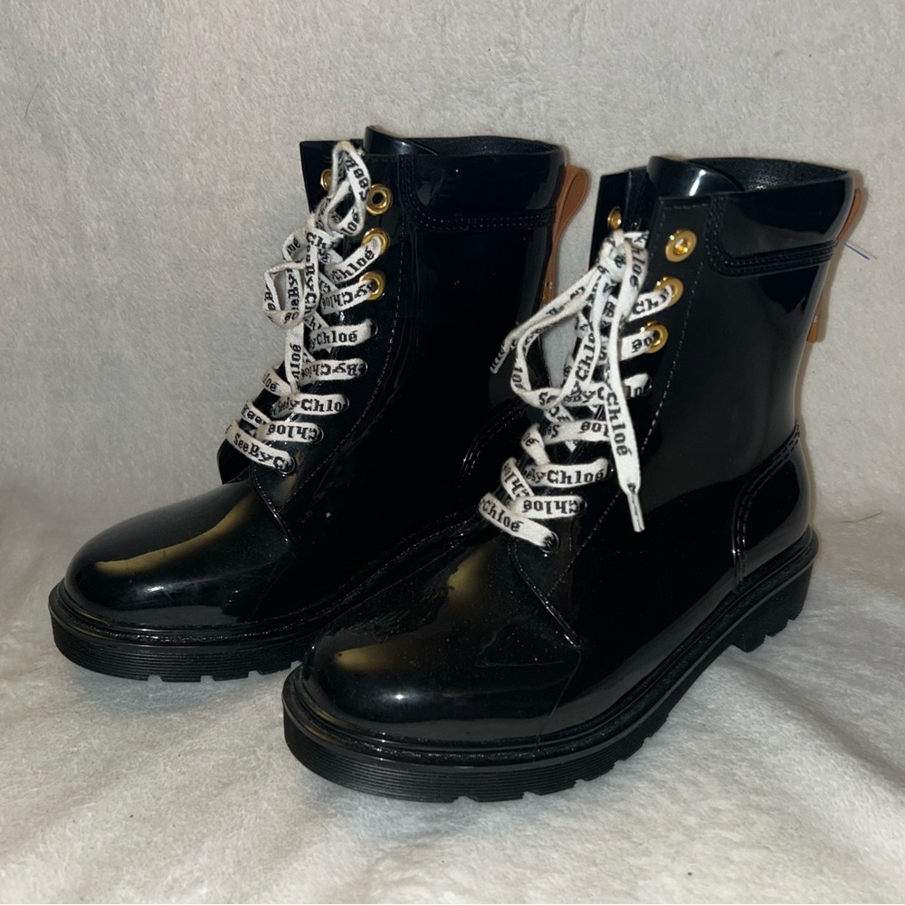 See by Chloé Florrie Lace-Up Rain Boots Size 7
